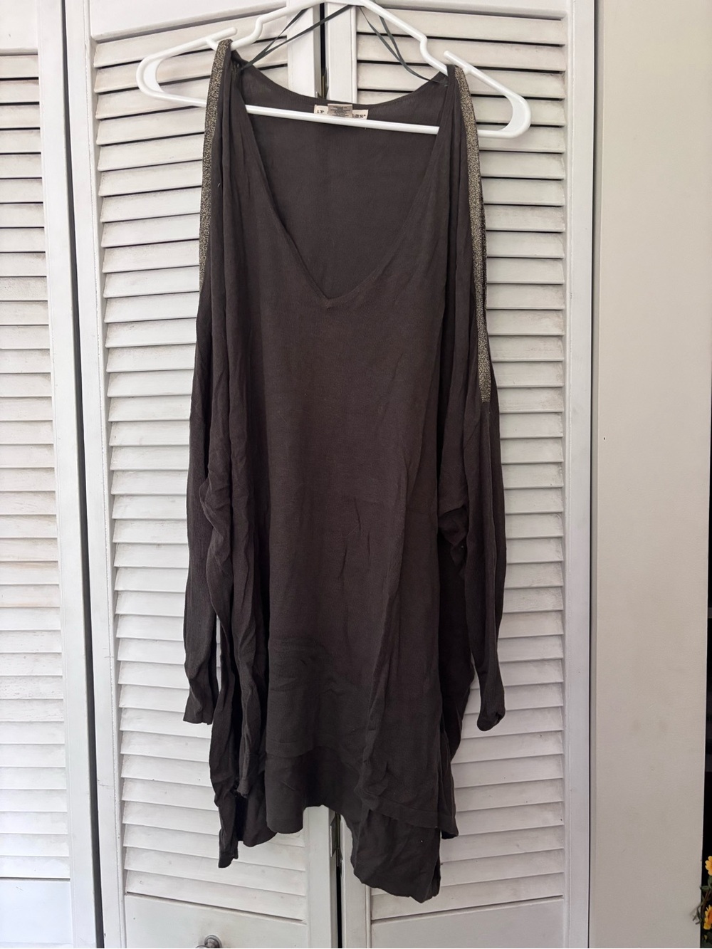 if it were me Olive V-Neck Sweater with Cut Out Sholders